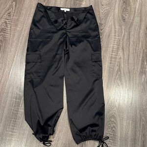 Black Satin Cargo Pants